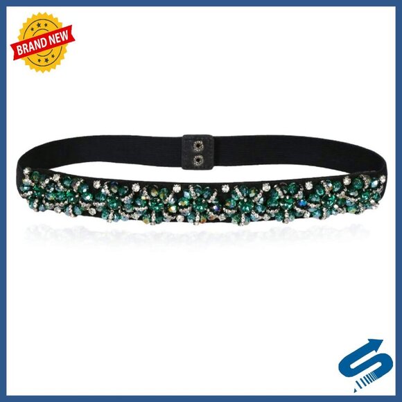 Thin Stretch Belt Rhinestone Beaded Buckle Elastic Waist S M L XL XXL XXXL